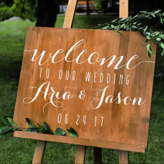 

Simple Vinyl Wall Decal For Wedding Personalized Stickers Mural Welcome Sign Names Date DIY Wedding Board Mirrors Decor N189
