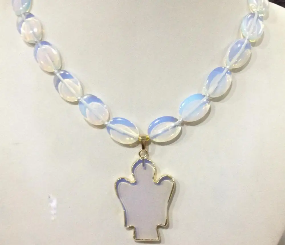 

New 13x18mm Sri Lanka Moonstone oval & Opal Angel pendant necklace 18
