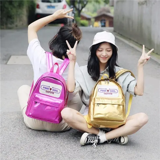 

Women Laser Backpack For Teenagers Girls Boys School Bag Student Fashion Gold Silver Rose Red Backpack Travel Big Mochila
