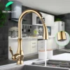 Ofertas Especiales SHBSHAIMY-grifo extraíble de color dorado para fregadero de cocina, Sensor de rotación 360, dos modos de salida de agua, mezclador de agua fría y caliente de un solo mango dgOZxjZX