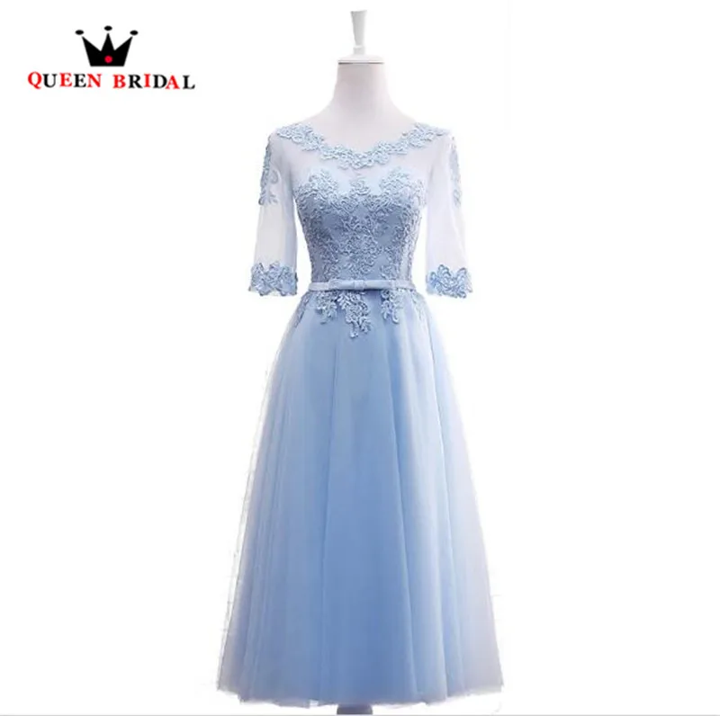 Королевское свадебное платье длиной до середины икры, Тюлевое кружевное платье с коротким рукавом, официальное короткое вечернее платье, vestido de festa Longo Новая мода DR05M