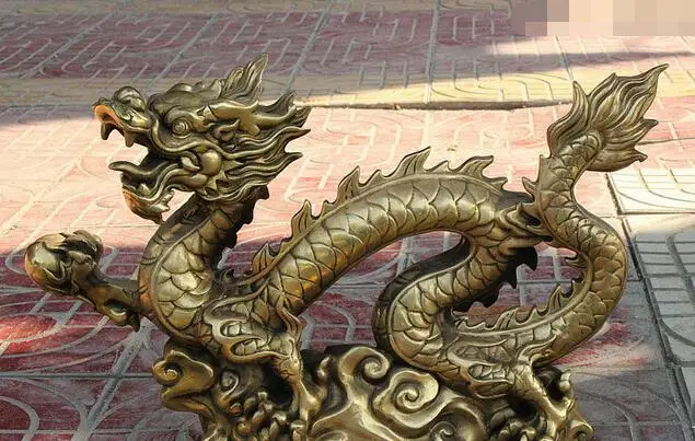

free 20" China Chinese Brass Copper Palace Wealth Year Zodiac Fly Dragon Ball Statue fast