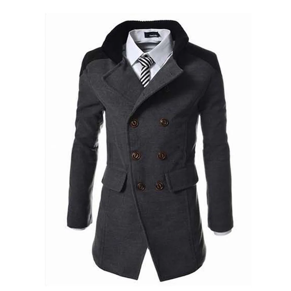 Mens Overcoat Smart Casual Stylish Trench Coat Winter Long Jacket Turn Down Collar Size Plus ...