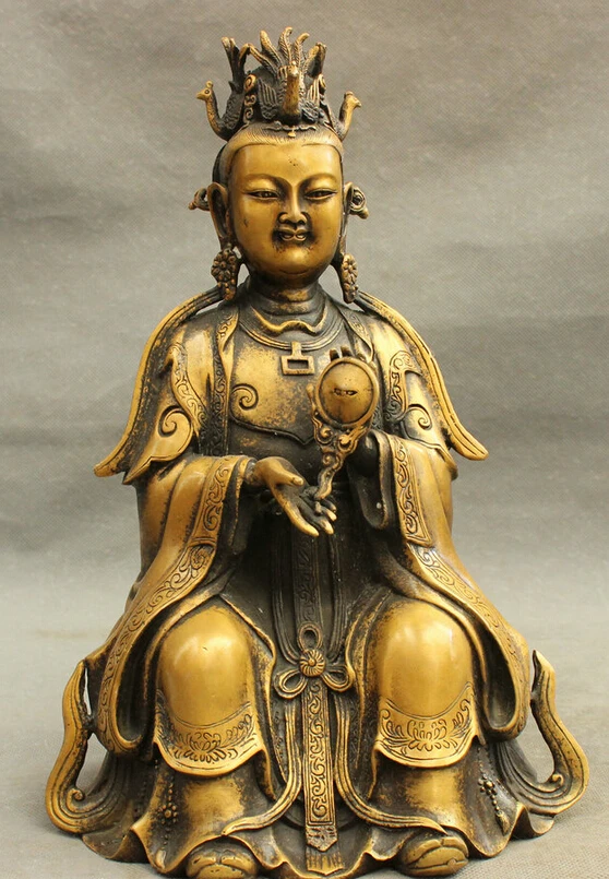 

song voge gem S4199 12" Folk Chinese Bronze Buddhism Phoenix Queen Kwan-Yin Guan Yin Goddess Statue