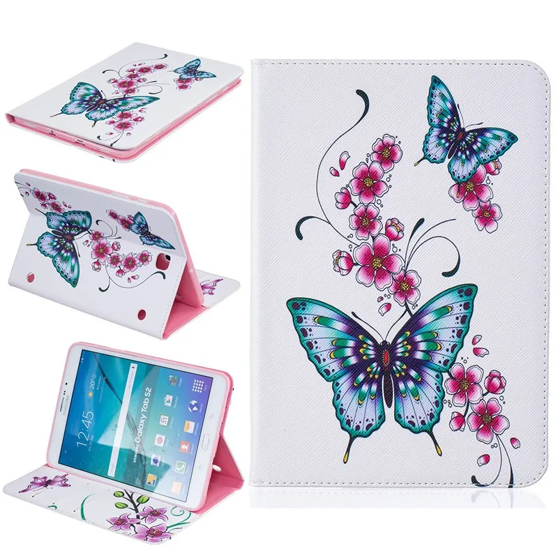 For Samsung Galaxy Tab S2 8.0 SM-T710 T715 Case Kids Butterfly Flower Bear Cartoon Wallet  PU Leather Back Silicon Tablet Cover (57)