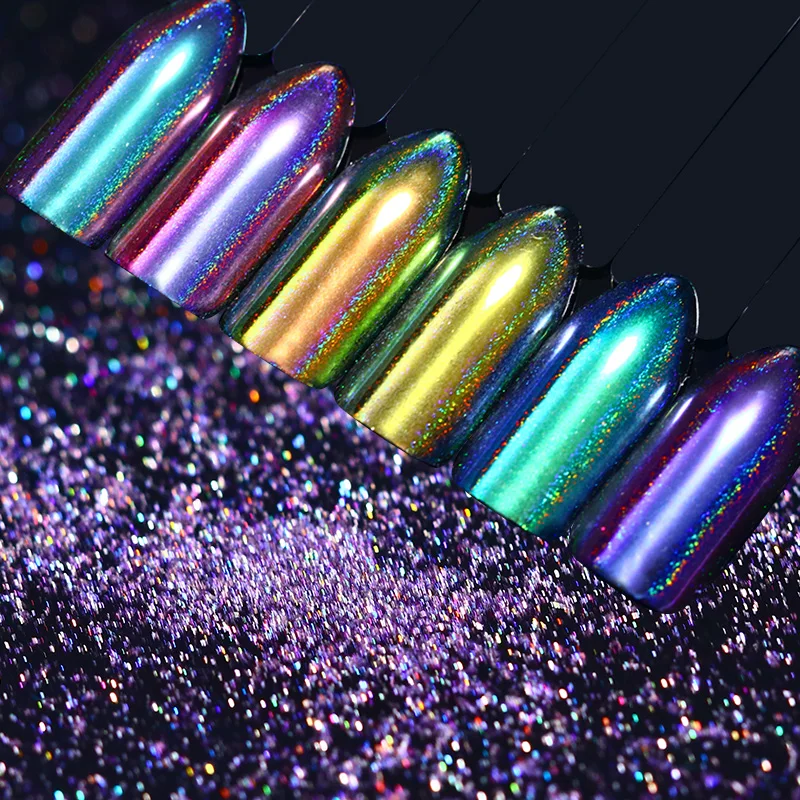 

0.5g BORN PRETTY 8 Box Peacock Holographic Mirror Nail Powder Set Chameleon Manicure Art Chrome Pigment Glitter Nail Decoration