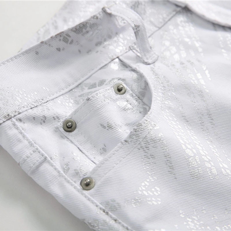 Sokotoo мужские серебряные змеиная кожа с принтом белые джинсы модные облегающие Стрейчевые джинсовые штаны