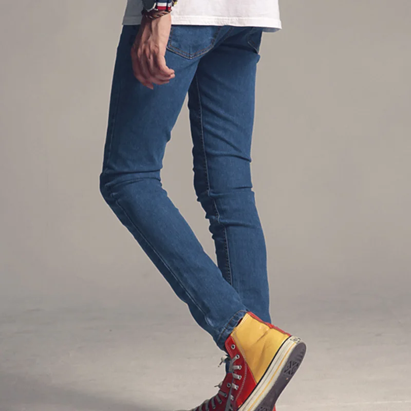 Мужские синие обтягивающие джинсы тонкие джинсовые брюки для мужчин новинка мужские брюки-карандаш эластичные джинсы Корейская мода
