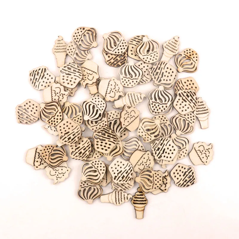 

Handmade Wooden Crafts Accessory Home Decoration Scrapbookings DIY Mix Cake ice cream Wood Ornaments 25-30mm 20pcs