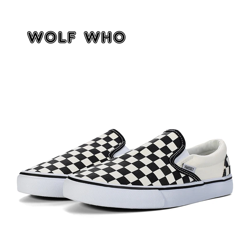 

WOLF WHO 2019 New Men popular Casual Shoes Male Sneakers white Plaid Canvas Loafers Driving Shoes Moccasin Tenis Masculino X-086