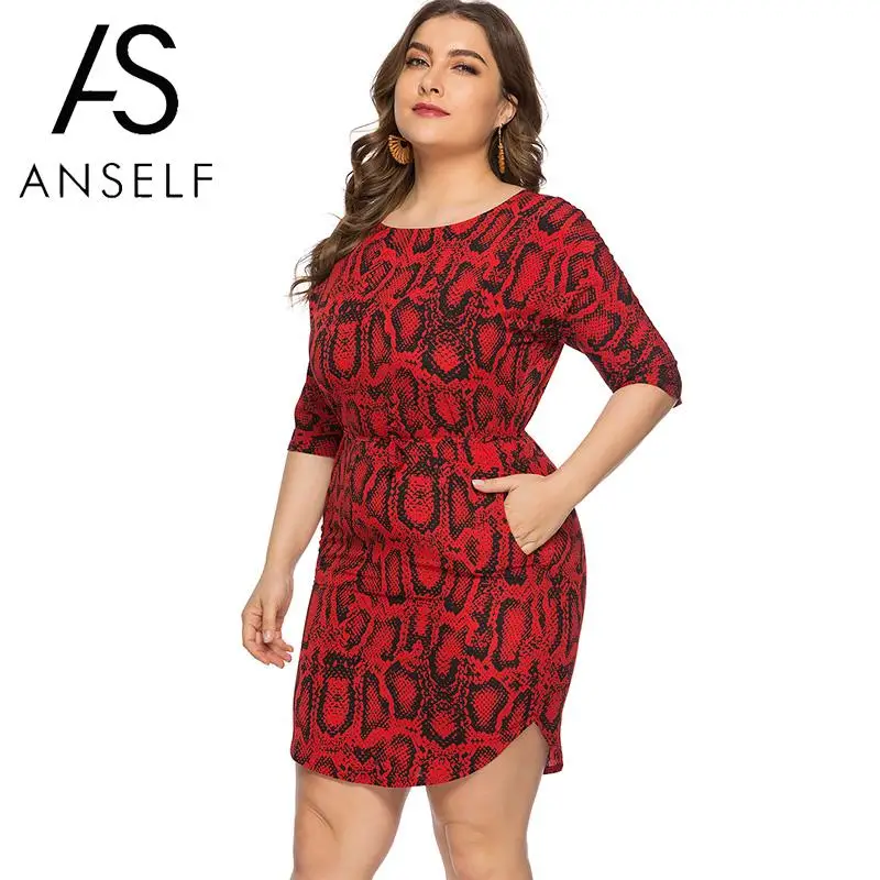 

Summer Dress 2019 Women Bandage Dress 2XL 3XL 4XL 5XL Plus Size Dress Snake Skin Print O Neck Bodycon Oversized Party Mini Dress