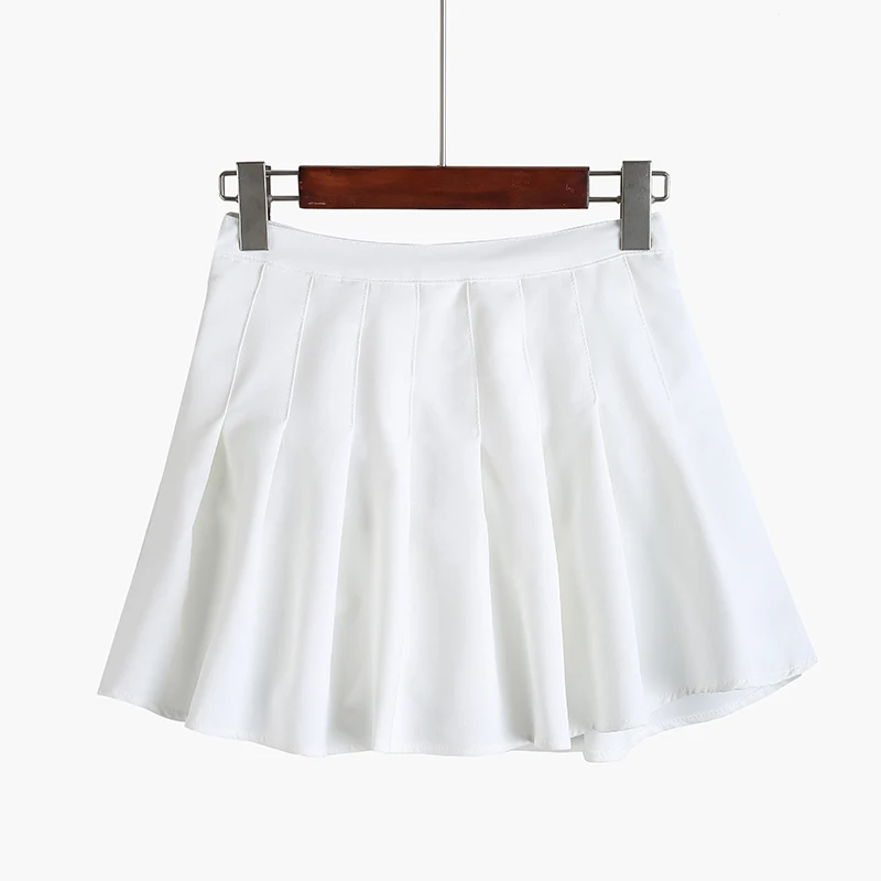 Белая плиссированная юбка, шорты, женское Свободное длинное платье с длинными рукавами, тонкая юбка с высокой талией, хлопковые шорты для колледжа, Осенние - Цвет: white skirt shorts