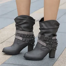 VTOTA Rivet Leather Ladies Ankle Boots Autumn Round Toe Short Plus Zip Buckle Western Boots Motorcycle Thick With Botas Mujer prova perfetto fashion genuine leather zipper side motorcycle boots rivet stud belt buckle round toe thick bottom short boots