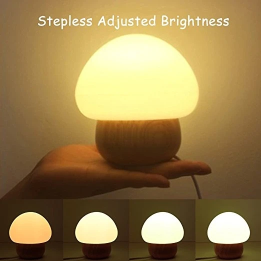 

USB cable DC5V Multi-color stepless brightness Wooden Mushroom silicone mood portable remote control LED Night Light