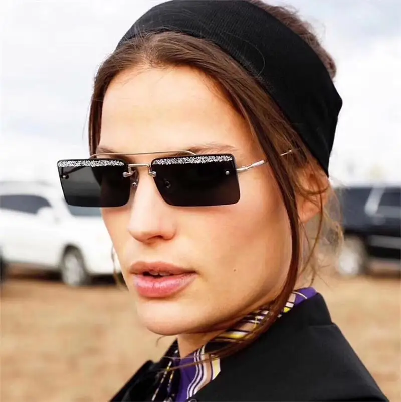 2018 Square sunglasses women luxury rimless sun glasses female Brand