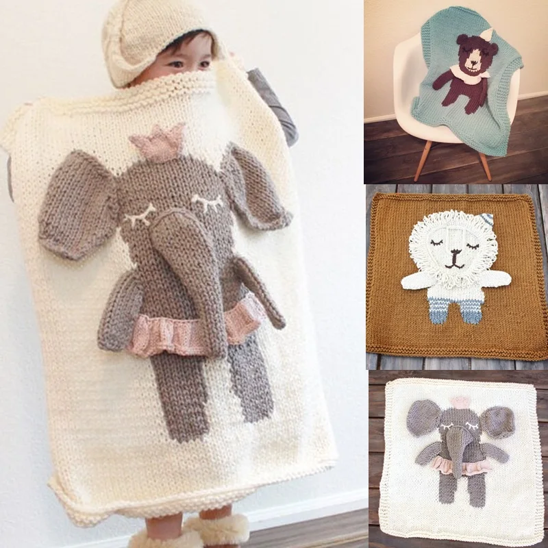 Elephant De Bande Dessinee Lion Ours Licorne Tricote Couverture Bebe Tapis De Jeux Enfants Tapis Tapis Enfants Lit Chambre Decor Nordique Accessoires Photo Aliexpress