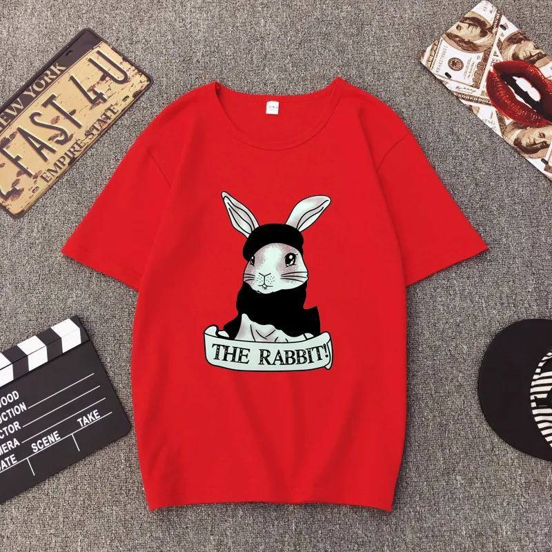 

NEW Cute Rabbit Print Women Tshirt High Quality Short Sleeve Round Neck Cotton Spandex Women Tops Casual Loose Women T-shirt