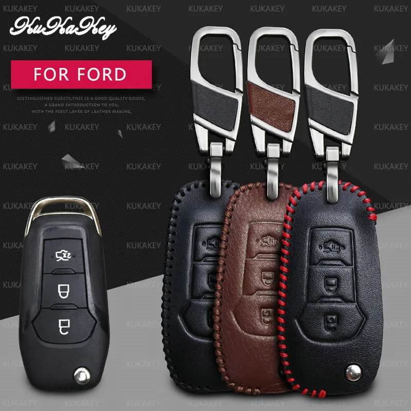 KUKAKEY чехол для ключей от автомобиля из натуральной кожи для Ford fusion Mondeo EVEREST Ecosport Ranger Escape, держатель для ключей, брелок для автомобиля