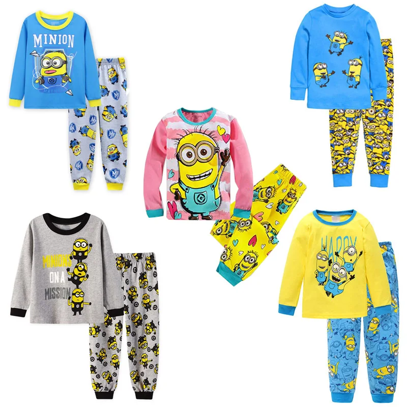 Lovely Spring Children Boy Kid Clothing Sets Minion Suits 2pcs Top+Pants Sleepwear Long Sleeve Movie Cartoon Pajamas Home Wear | Детская