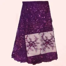 Neue lila Afrikanische mesh spitze blume stickerei Französisch tüll stoff für abendkleid QN8-8 viele andere farbe