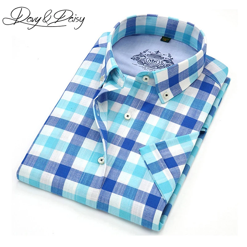 

DAVYDAISY High Quality Short Sleeve Shirt Men Summer Turn Down Collar Casual Dress Plaid Shirt Men Brand Clothing 4XL DS-175