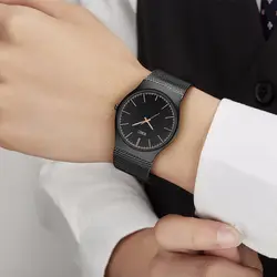 Бизнес наручные часы для мужские черные Нержавеющая сталь сетка ремень Элитный бренд золотые руки кварцевые часы Relogios Masculino 2018