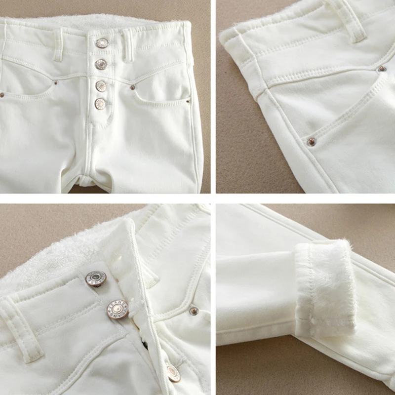 NORMOV новые зимние женские теплые джинсы брюки тонкие с высокой талией белые плюс бархатные узкие брюки толстые брюки женские обтягивающие джинсы