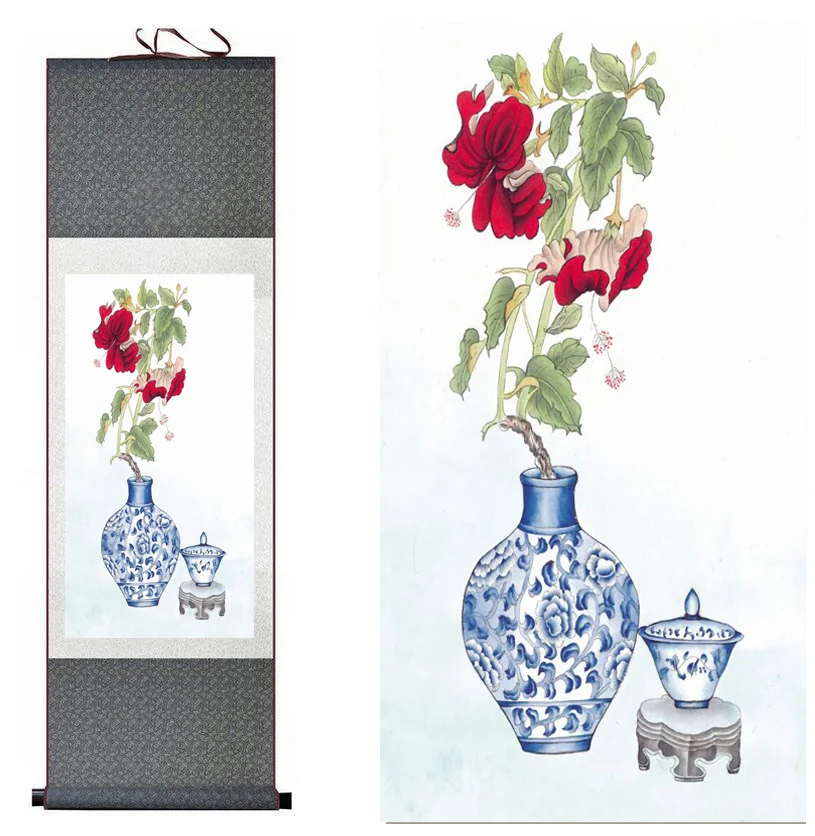 

Картина с цветами для дома и офиса, китайская живопись в свитке, картина с цветочным принтом, китайская живопись