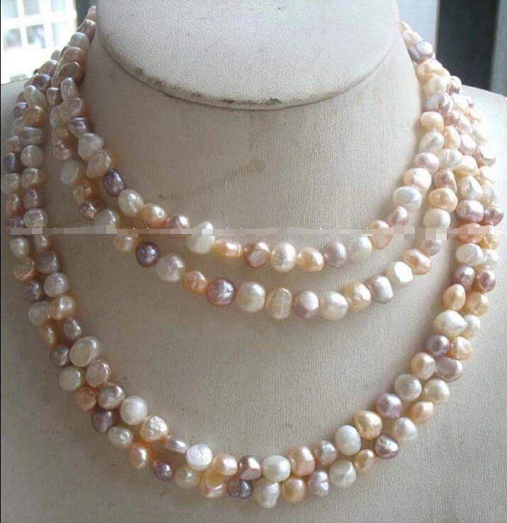 

long! freshwater pearl baroque multicolor necklace ^^^@^Noble style Natural Fine jewe FREE SHIPPING