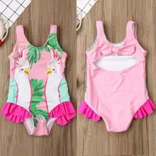 Летний купальный костюм с милым рисунком попугая для маленьких девочек; пляжная одежда; юбка без рукавов; комбинезон