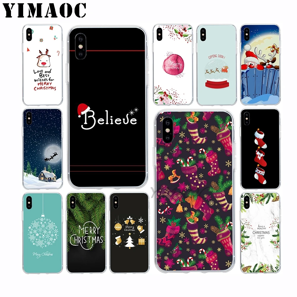 

YIMAOC Merry Christmas Sock Soft TPU Silicone Case for Apple Iphone Xr Xs Max X 10 8 Plus 7 6S 6 Plus SE 5S 5 7Plus 8Plus Cover