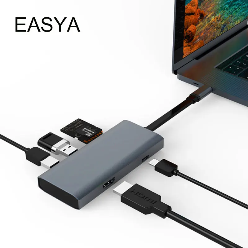 

EASYA USB C Hub to HDMI 4K Thunderbolt 3 Adapter with PD SD/TF Card Reader Hub 3.0 for Macbook Pro Huawei mate 10/Pro20 Type-C