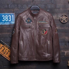 Мужская мотоциклетная кожаная куртка цвет коричневый мода slim fit натуральная кожа куртка мужская куртка из натуральной кожи для мужчин