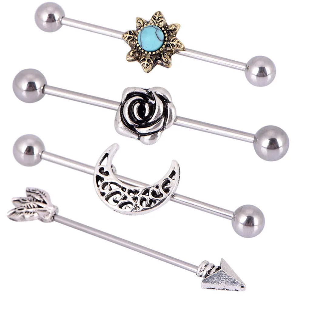 

1PC Ear Piercing Heart Arrow Industrial Cartilage Long Straight Bar Rings Women Men Ear Studs Punk Jewelry