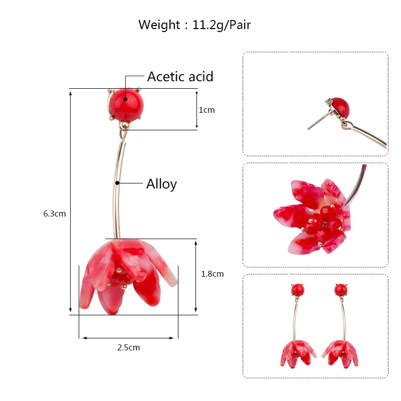 Vintage Fashion Flower Acetic Acid Acrylic Long Big Drop Earrings for Women Metal Dangling Acetate Resin Earrings Gifts Jewelry (7)