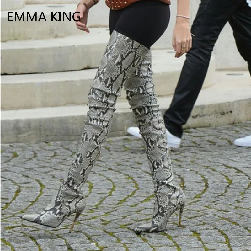 En Taille Stiletto Picture As Long Botas Serpent Brun Pointu Bottes Hauts Picture Bout 35 Femmes as 43 Grande Talons Motif Cuissardes Cuir 7xZqEHw