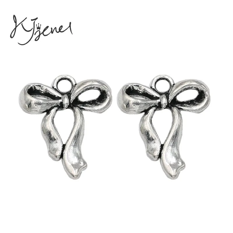 

10pcs Antique Silver Plated Christmas Bow Charm Pendants for Jewelry Making Bracelet Diy Jewelry Findings 23x18mm