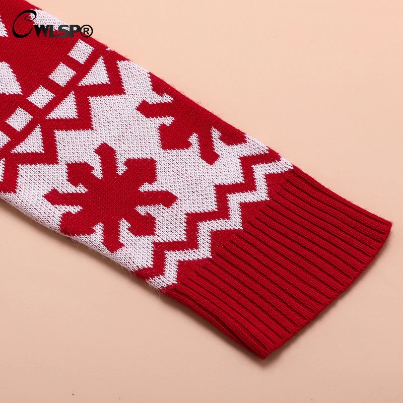 CWLSP Winter Sweater Christmas tops for women Long sleeve O neck Patchwork Sweaters Deer tee QZ2404