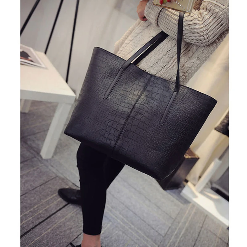 Big New Women Shoulder Bags Alligator Ladies Leather Bags Casual women  zipper handbags Famous Brands Totes black red colors