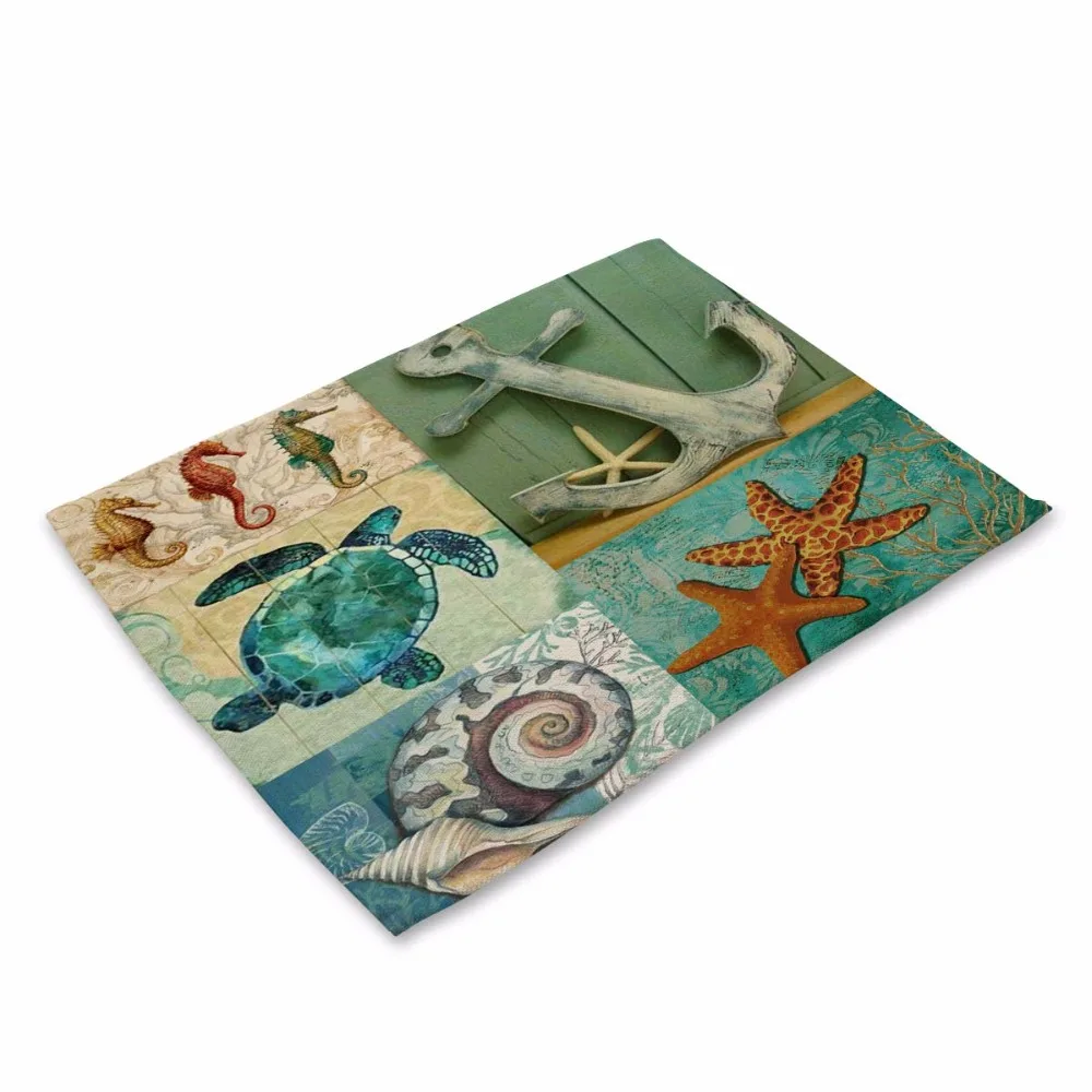 Sea Style Turtle Pattern Table Mat Octopus Lobster Table Napkin Polyester Cotton Placemat Kitchen Decoration Dining Accessories