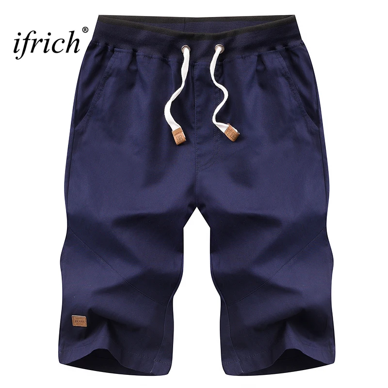 IFRICH летние мужские Пляжные Шорты повседневные короткие мужские брюки однотонные дышащие черные шорты с эластичной резинкой на талии мужские большие размеры M-5XL