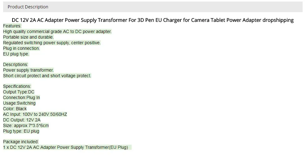 DC 12 В 2A AC адаптер питания трансформатор для 3D ручки ЕС зарядное устройство для камеры планшета адаптер питания дропшиппинг