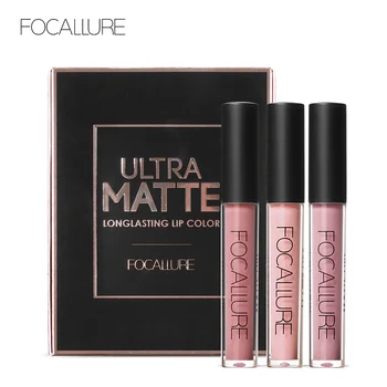 

FOCALURE 3Pcs Long-lasting Lip Colors Makeup Waterproof Tint Lip Gloss Red Velvet Ultra Nude Matte Lipstick Colourful