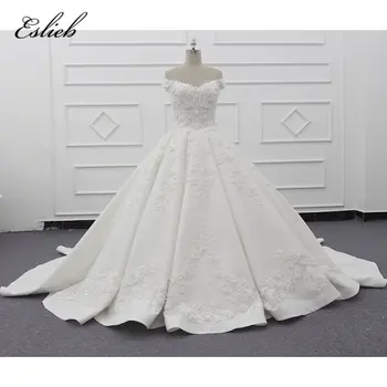 شراءEslieb ثوب حفلة صورة حقيقية 2019 فساتين العروس حجم مخصص ولون Vestidos De Noiva ثلاثية الأبعاد زهرة رداء دي ماريج فستان الزفاف