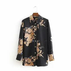 Новое поступление 2019 рубашка с цветочным принтом Бренд Дизайн Женские топы корректирующие одежда длинным рукавом Весна Blusas кнопка отложн
