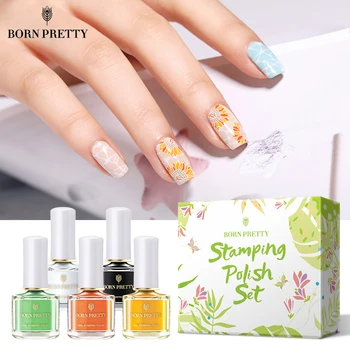 

BORN PRETTY 5 Bottle Stampping Polish Set Spring Summer Series Stamp Plates Polish Varnish For Template Print Oil Kit