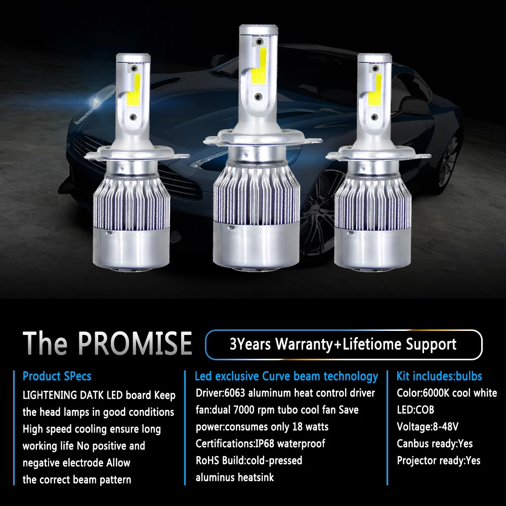 C6 LED Car Headlights 80W 8000LM COB Auto Headlamp Bulbs H1 H3 H4 H7 H11 880 9004 9005 9006 9007 Car Styling Lights