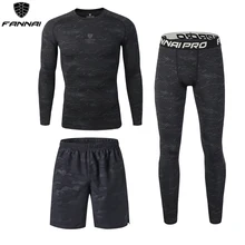 Профессиональный 3 шт. Для мужчин сжатия для бега спортивная баскетбольная тренировка Фитнес бег узкие Т-рубашки с длинным рукавом+ штаны+ шорты 3XL