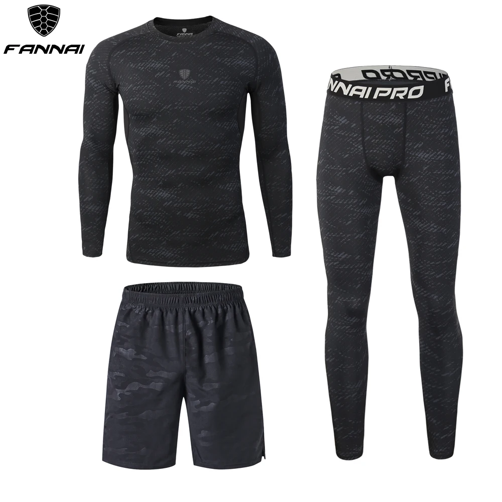 

New Professional 3PCS Men's Compression Running Sportswear Basketball Training Fitness Jogging Tight T-Shirts+Pants+Shorts 3XL