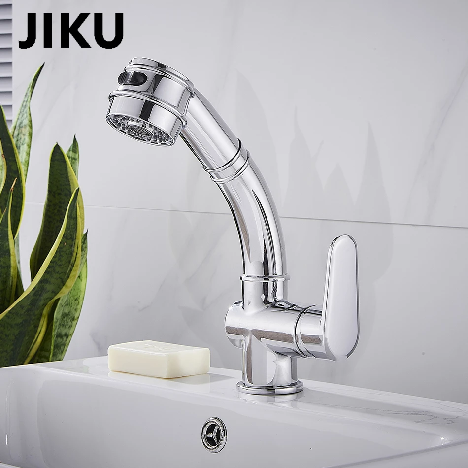JIKU гальванический смеситель для раковины, серебристый кран для ванной комнаты, кран для раковины, кран для кухни, повышенный Гибкий Смеситель для раковины